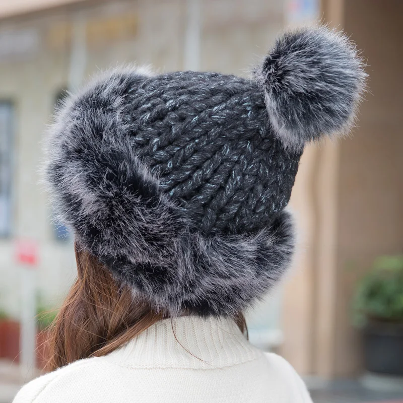 Женская вязаная шапка с милым помпоном модная зимняя плотная теплая женская