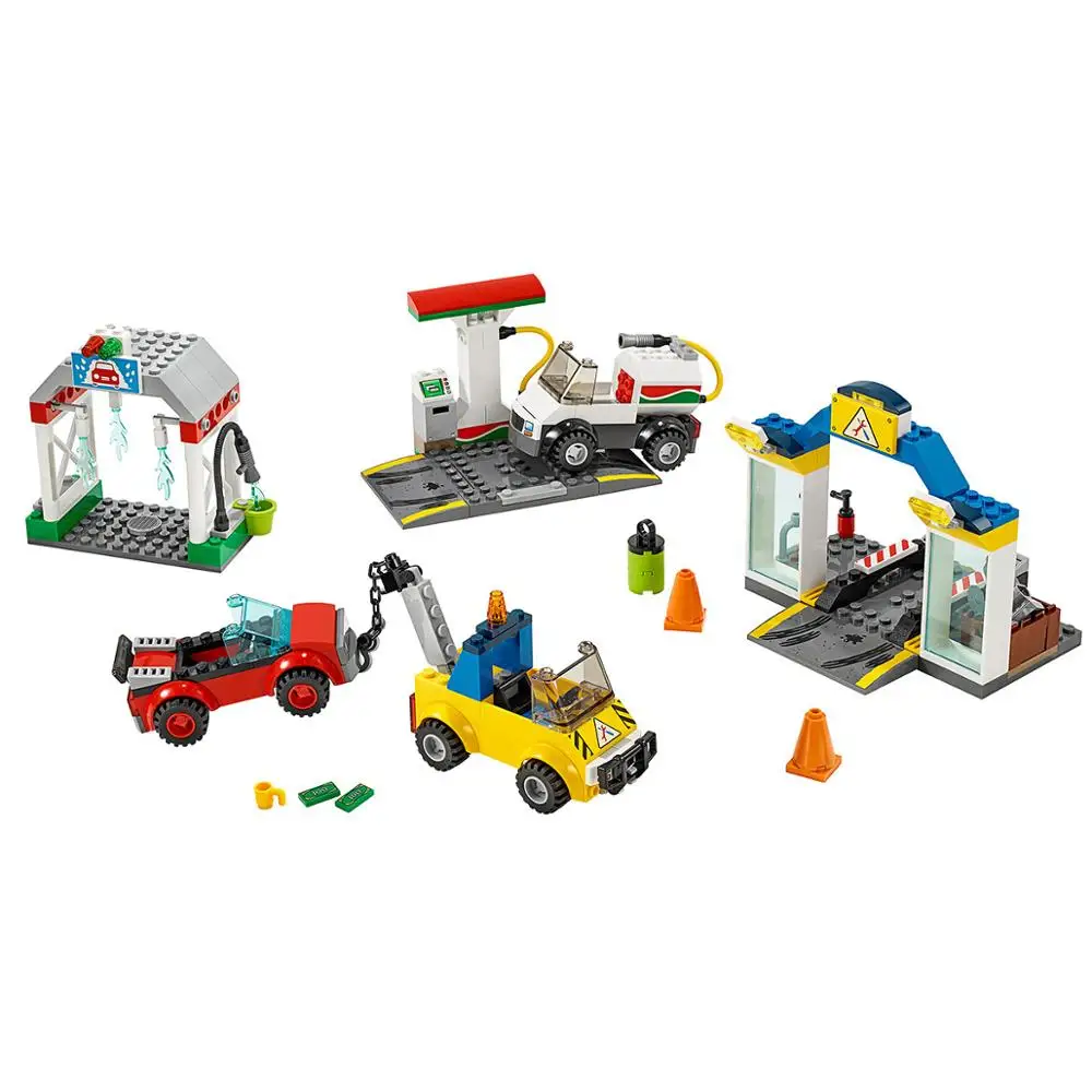 

New City Car Service Station Garage Center Building Blocks gas station pump stand Model Sets Bricks For Children Toys Gift