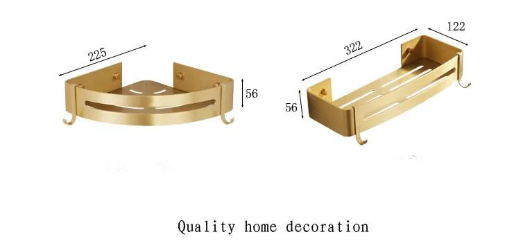 Угловая полка с двумя крючками, алюминиевая полка для ванной комнаты, матовый золотой аксессуар для ванной комнаты, органайзер, держатель для стойки