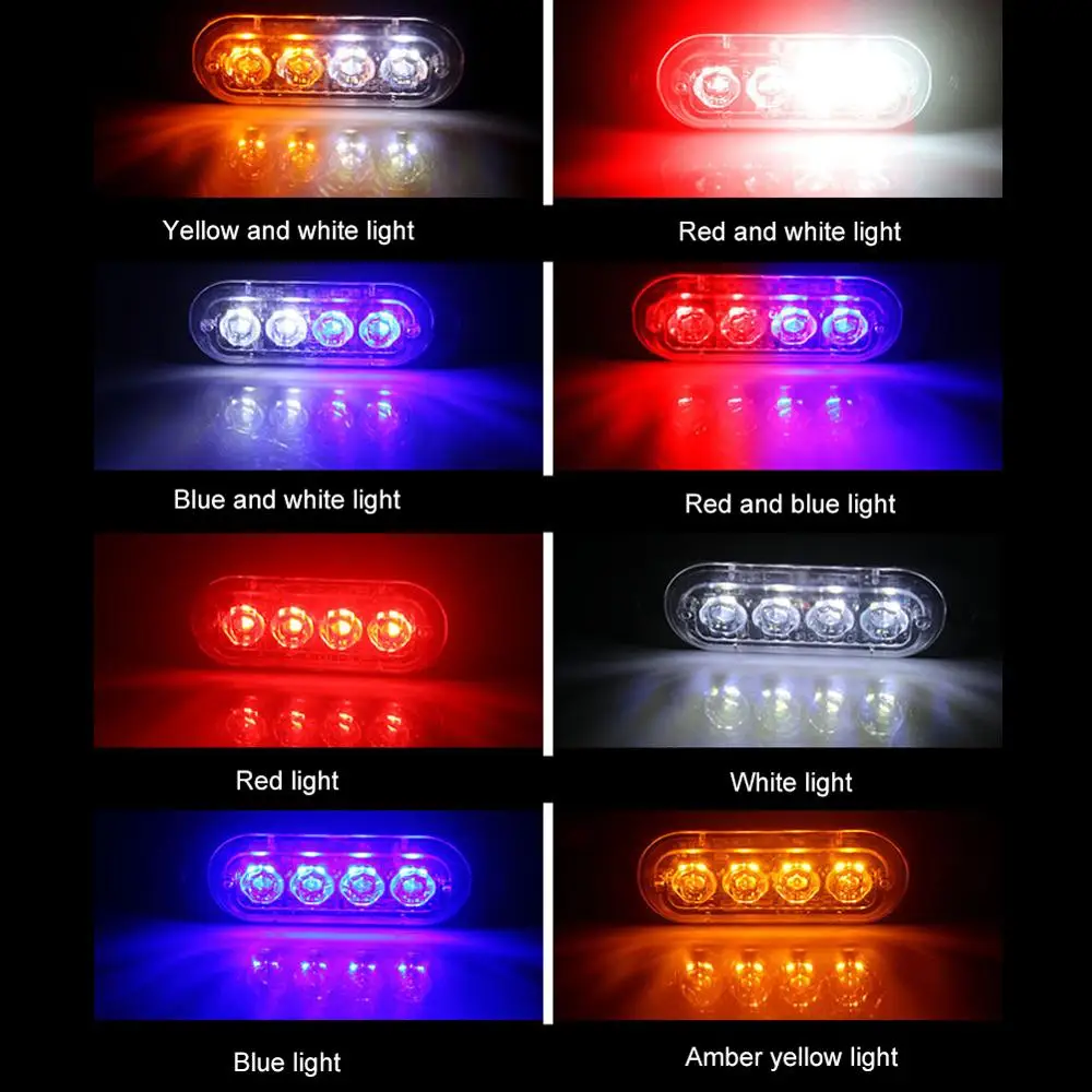 

Car LED Strobe Light 12-24V Ultra Thin 4 Chips Emergency Light Grill Breakdown Auto Flashing For SUV Truck Motorcycle Light Bar