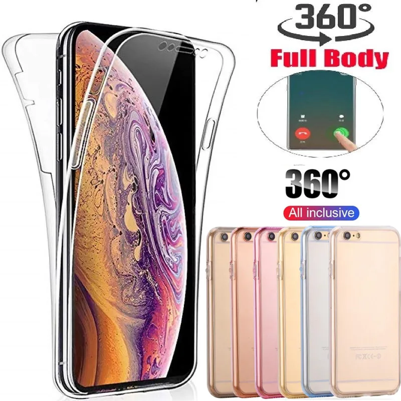 Для iphone 11 6 6S 8 7 Plus se 5S 5 X XR XS 11Pro MAX полный корпус 360 градусов защитный мягкий силиконовый прозрачный противоударный чехол из ТПУ