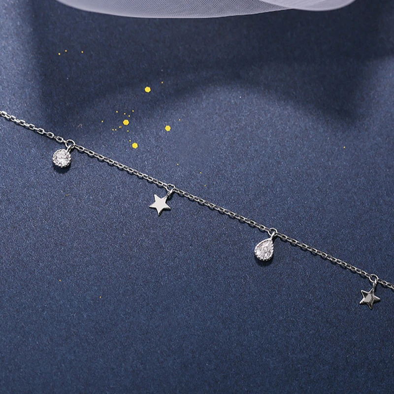 Милый Серебряный кристалл кулон c цирконием 925 капли воды форма циркон звезды колье свадебное ожерелье для женщин Девушка