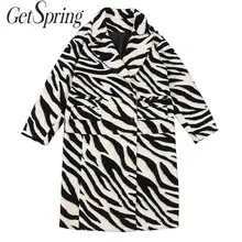 Getвесеннее Женское шерстяное пальто с зебровым узором, зимнее шерстяное пальто для женщин в винтажном стиле, зимнее женское пальто, новинка