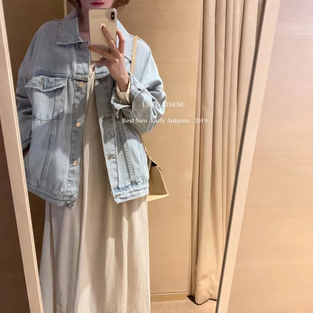 

Photo Shoot 2019 Autumn New Style mwoods South Korea Dongdaemun Korean-style Casual Simple Solid Color Jeans Coat Women's