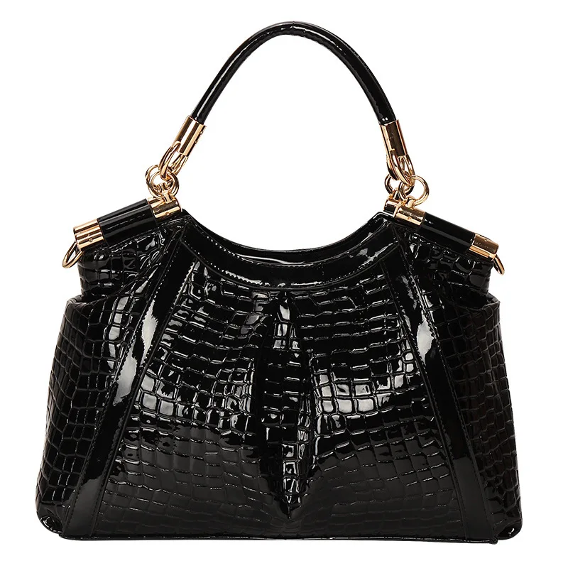 

2017 New Style Europe And America Fashion Patent Leather Bright Surface Handbag Crocodile Pattern Bag Blue Shoulder Oblique Bag