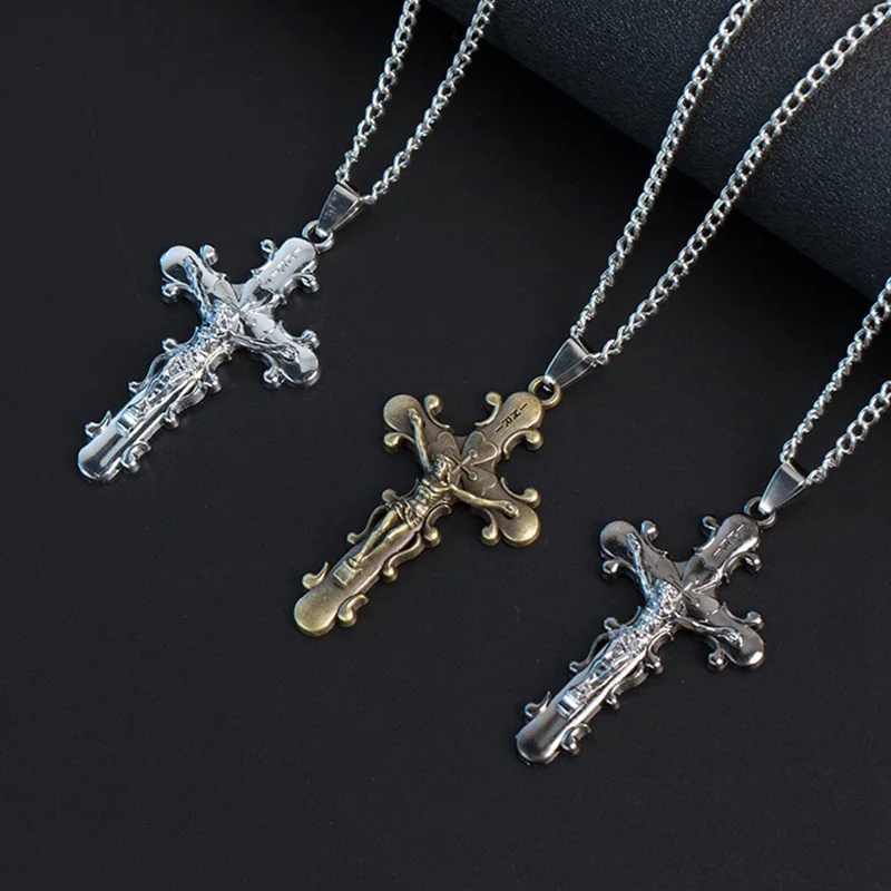 Трендовое мужское ювелирное изделие с подвеской в виде Креста Иисуса, мужское ожерелье из металла, мужское серебряное Латунное ожерелье с черным пистолетом