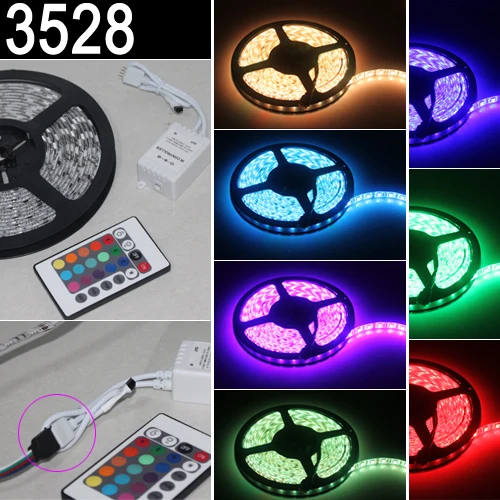 Новинка; 5 м 3528 SMD RGB гибкая 300 светодиодный светильник полосы света 60 светодиодный/M+ Пульт ДУ с 24 кнопками