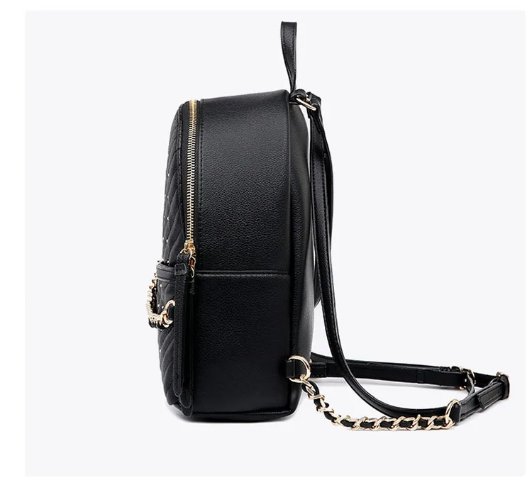 New Small Backpack Ladies Backpack Fashion Rivet Bag Chain Storage Bag Travel PU Backpack trendy sling bags