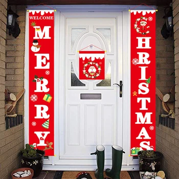 

Ornaments Door Curtain Cloth Porch New Year Hanging Flag Durable Party Christmas Decoration Gift Santa Painting Holiday Banner