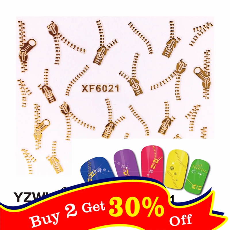 

2 Sheets Fashion 3D DIY Gold&Silver Zipper Design Nail Art Sticker&Decal Manicure Nail Tools (HNR-XF6045&6021 D)