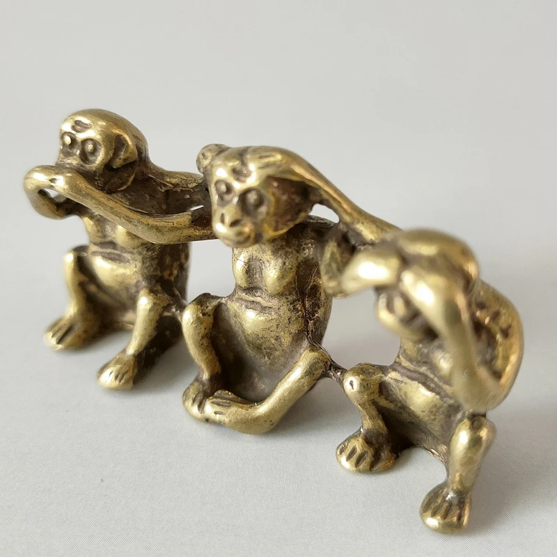 4 CM Chinese Bronze Silver-gilt Three Don't Monkey Animal Amulet Statue Pendants 