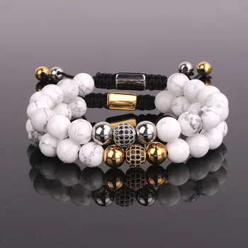 Dropship Fashion simple design natural stone howlite beads women men macrame bracelet