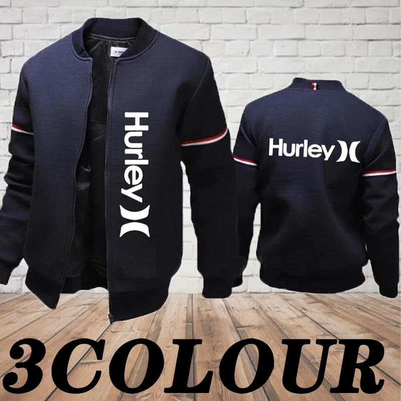 Новейшая Осенняя однотонная куртка на молнии с принтом логотипа Hurley Мужская