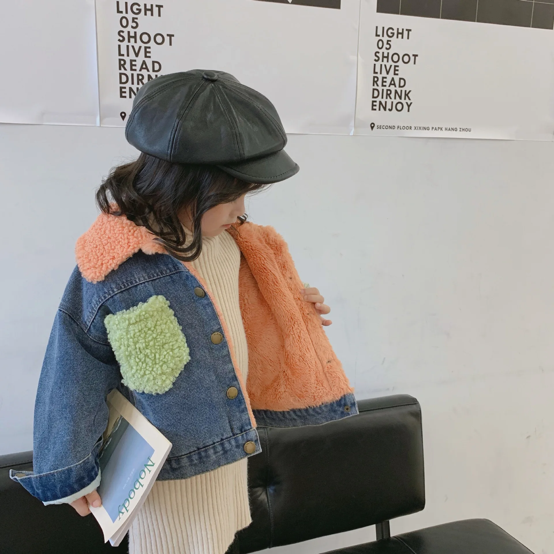 

2019 Winter New Children Girls Long Sleeve Denim with Plush Coat Baby Kids Causal Thickened Cowboy Cotton Warm Jackets