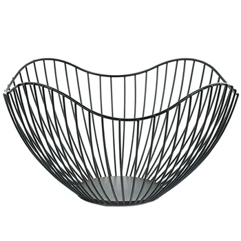 

Metal Wire Fruit Container Bowls Stand for Modern Kitchen Countertop, Large Round Black Storage Baskets for Bread, K Cup, and De