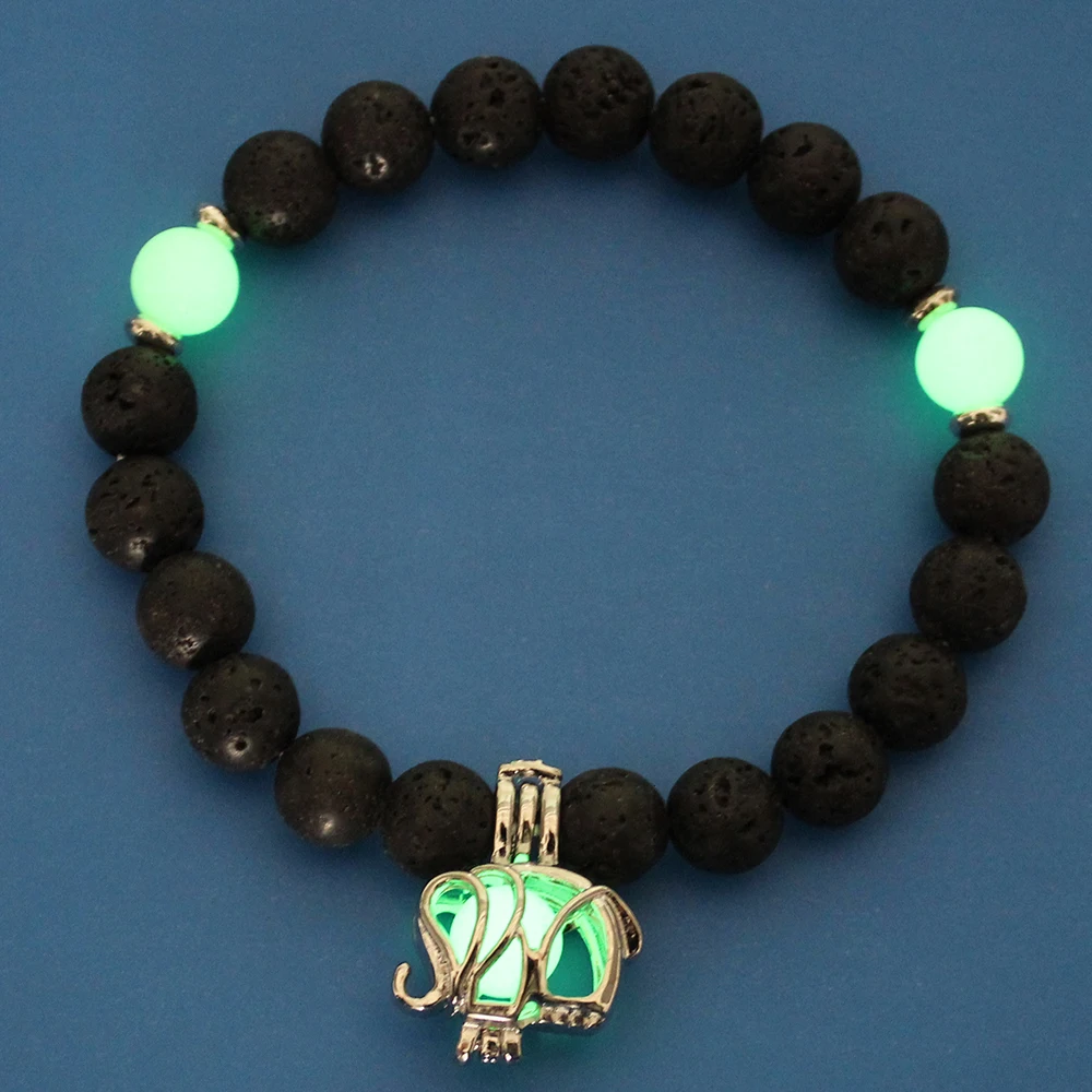Модный светящийся черный камень из натуральной лавы, женский браслет, светящийся, молитва йоги, сердце, очаровательный браслет, флуоресцентный браслет, ювелирное изделие - Окраска металла: Green
