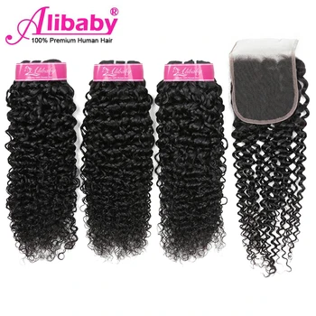 

Alibaby Jerry Curl Human Hair Peruvian Hair Bundles With Closure Non Remy Hair Extensions Human Hair Bundles With Closure