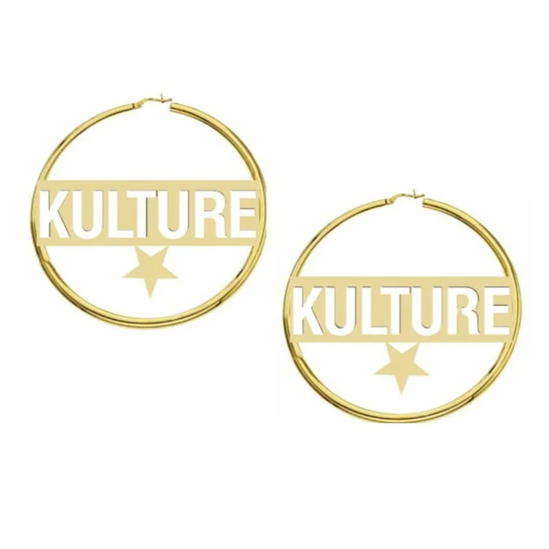 

Custom Star shaped Name Hoop earrings Hip Hop Large Circle Hoop Earrings For Women 50 60 70MM Round silver Jewelry Bijoux Femme