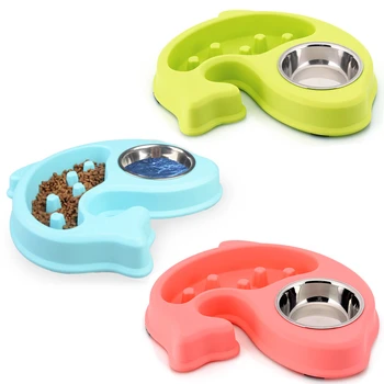 

Fish Shape Pet Feeder Puppy Slow Down Eating Double Bowls Cat Dogs Feeding Food Dishes Prevent Obesity Anti Choke Dog Bowl