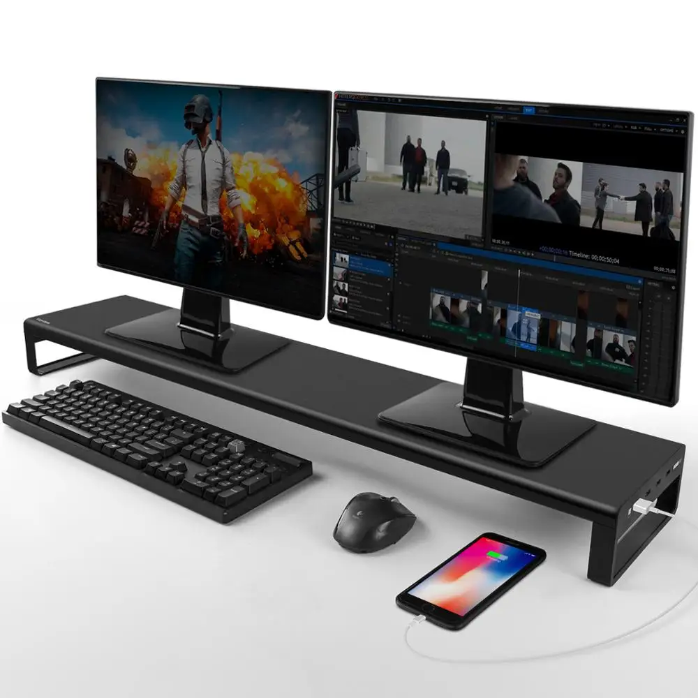 Алюминиевая Подставка для двух мониторов металлический подставка с портами USB 3 0