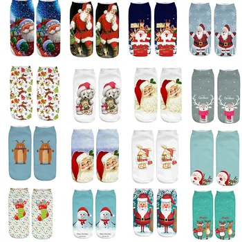 

Unisex Women and Men Christmas Socks Printing Santa Claus Cartoon Pattern Short Socks Ladies Low Ankle Socks calcetines Mujer