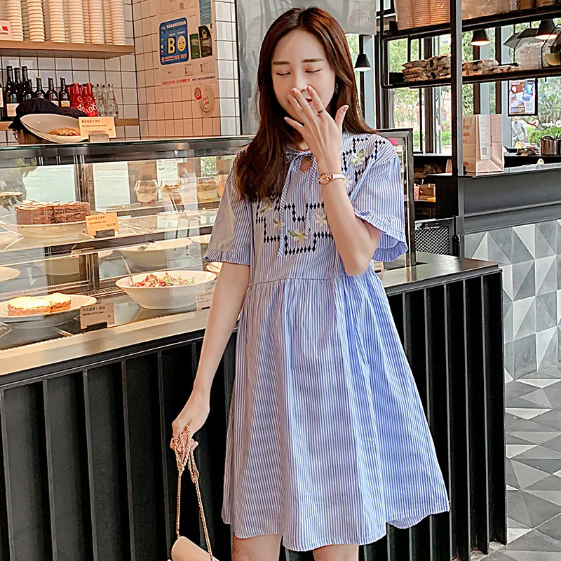 

Pregnant Women Summer Wear 2019 New Style Pregnant Women Dress Mid-length Fashion Loose Embroidery Dress