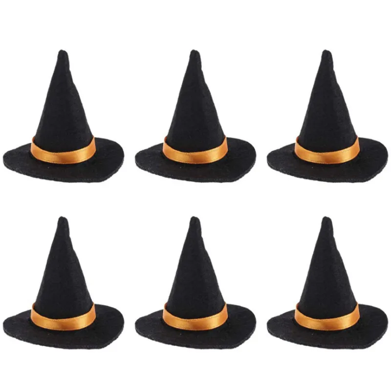 6pcs Black Mini Felt Witch Hats Handmade Wine Bottle Decor for Halloween DIY Hair Accessories Crafts Party Supplies | Дом и сад