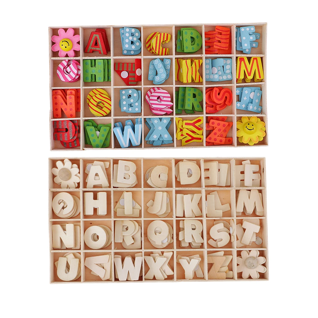 224pcs Alphabet Wooden Upper Case Letters Kids Educational Learning Tray Set