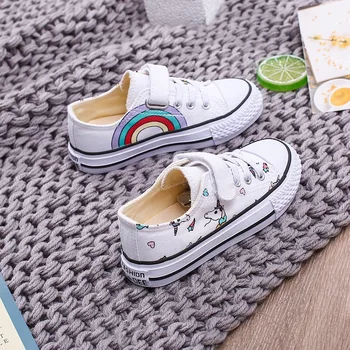 

Canvas Children's Shoes Cartoon Graffiti Children's Sneakers Rainbow Casual Shoes for Girls Comfortable Kids Flats