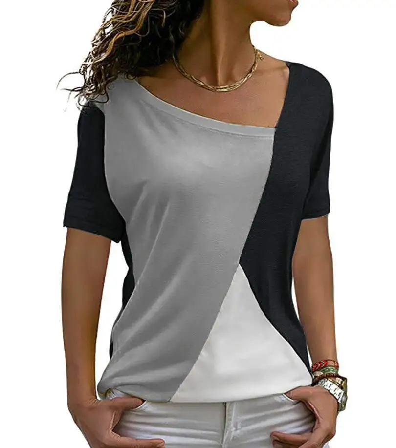 New Coming Thin Summer Casual Women T-shirts Short Sleeve Fashion Patchwork Slim Irregular Women Clothes Long Summer Shirt Tops