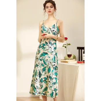 

Dungaree Dress Women's V-neck Off-Shoulder Printed Slim-Fit Sexy Summer Women's Medium-Length Dress Beach Skirt