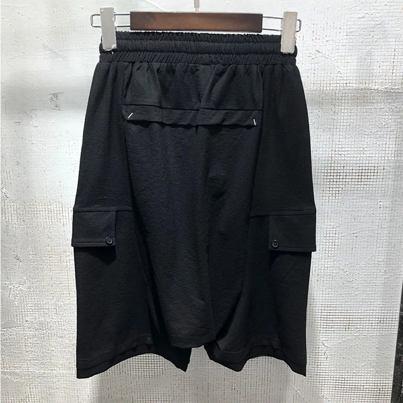 

New trendy brand dark wind summer men's loose sports shorts personality fake pockets low crotch pants cotton and linen pants