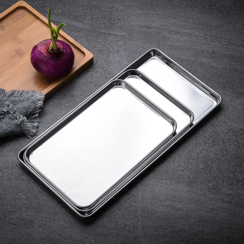 Rectangle Storage Trays Stainless Steel Household Steamed Sausage Dish Fruit Water Bread Pan Kitchen Baking Pastry Shallow Plate 2