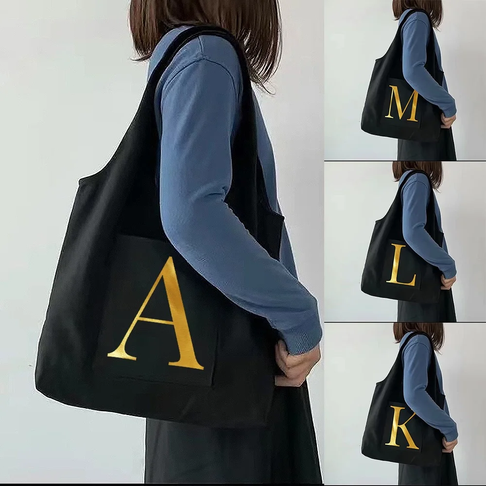 Canvas Bag Ladies Travel Large-capacity Portable Messenger Shoulder Bag Letter Printing with Side Pockets Foldable Storage Bags chinese ouyang xun brush pen copybook offical script running script calligraphy book portable pockets copybook stone inscription