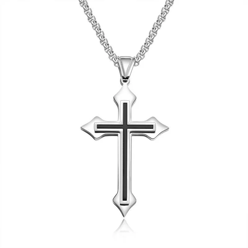 Vintage Classic Men's Cross Pendant Necklace in Stainless Steel