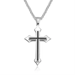 Vintage Classic Men's Cross Pendant Necklace in Stainless Steel - 60cm (Silver)