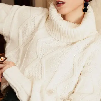 

2020 Winter New Turtleneck Sweater Lazy Wind Rhombus Short Drop Sleeve Sleeve Shirt Winter Clothes Women Turtleneck Sweater