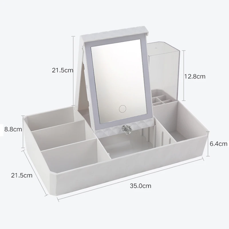 Светодиодный сенсорный экран, косметическое зеркало, коробка для хранения косметики, зарядка через usb, косметическая коробка, настольный туалетный столик, светодиодный косметическое зеркало