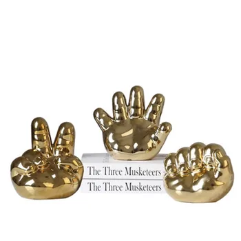 

Simple Creative Children Series Finger-guessing Game Gold-plated Chubby Hand Ceramics Craftwork Sculpture Home Decorations X5813