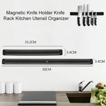 

M/L High Quality 13Inch Black Magnetic Knife Holder Wall Mount Black ABS Metal Knife Rack Kitchen Utensil Organizer Acceesories