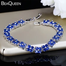 BeaQueen, лето, четыре листа, цветок клевера, серебро 925, ювелирное изделие, голубой кубический цирконий, камень, милый Теннисный браслет для женщин, B069