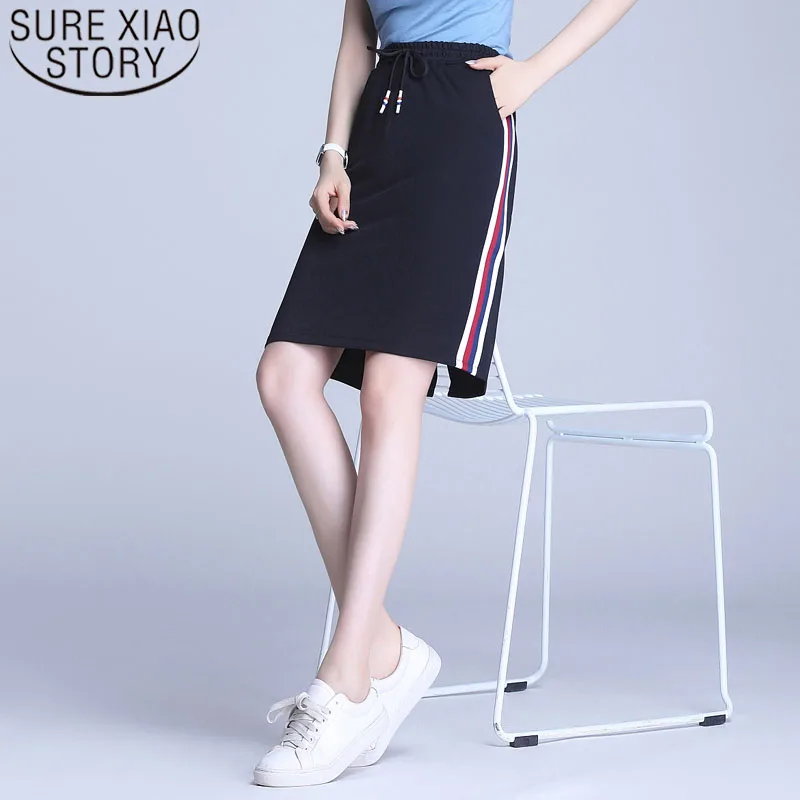 Летние модные женские юбки с высокой талией длиной до колена, женские повседневные Прямые юбки в спортивном стиле 5172 50