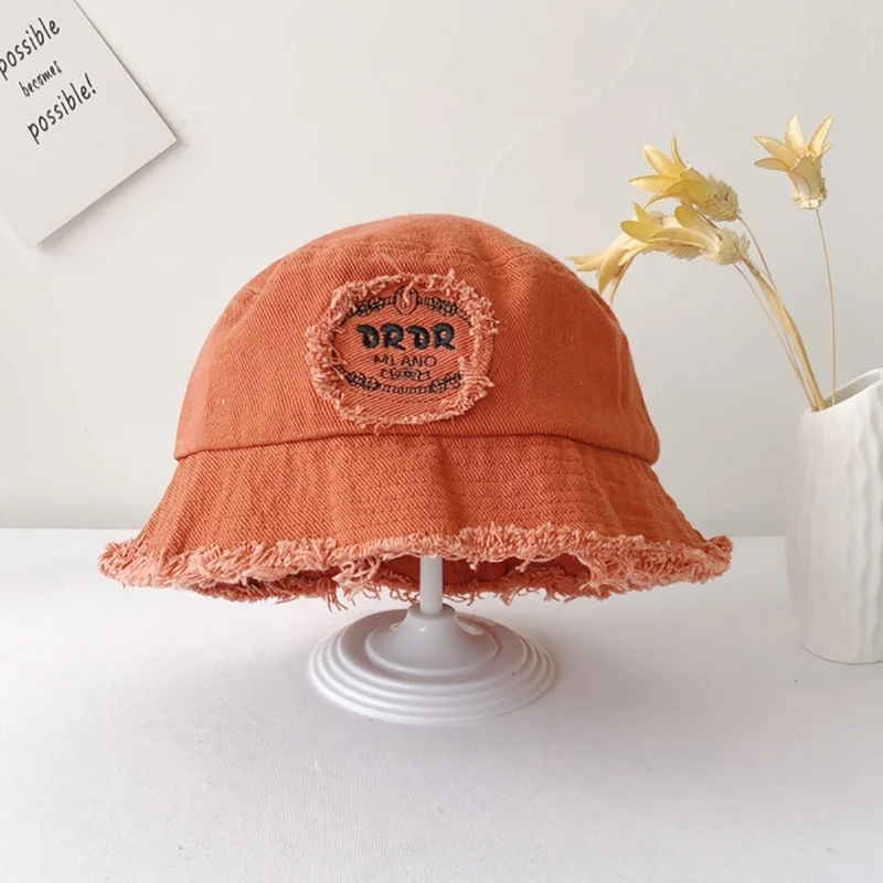 

Cute Baby Hat 2-5T New Autumn Baby Boys Girls Toddler Letter Print Pattern Denim Bucket Hats Caps Reversible Sun Headwear #m