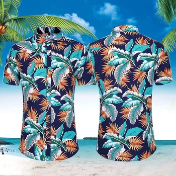 

Fashion Men Slim Loose Hawaii Short Sleeve Printed Turn-down Collar T-shirt Tops 2020 hot new products Spot supplier Dropshippin