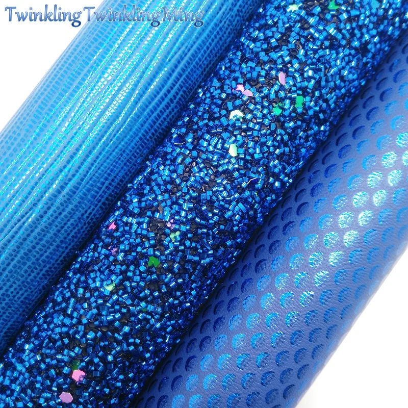 

BLUE Glitter Fabric, Mermaid Faux Leather Fabric, Lizard Synthetic Leather Sheets For Bow A4 8"x11" Twinkling Ming XM290