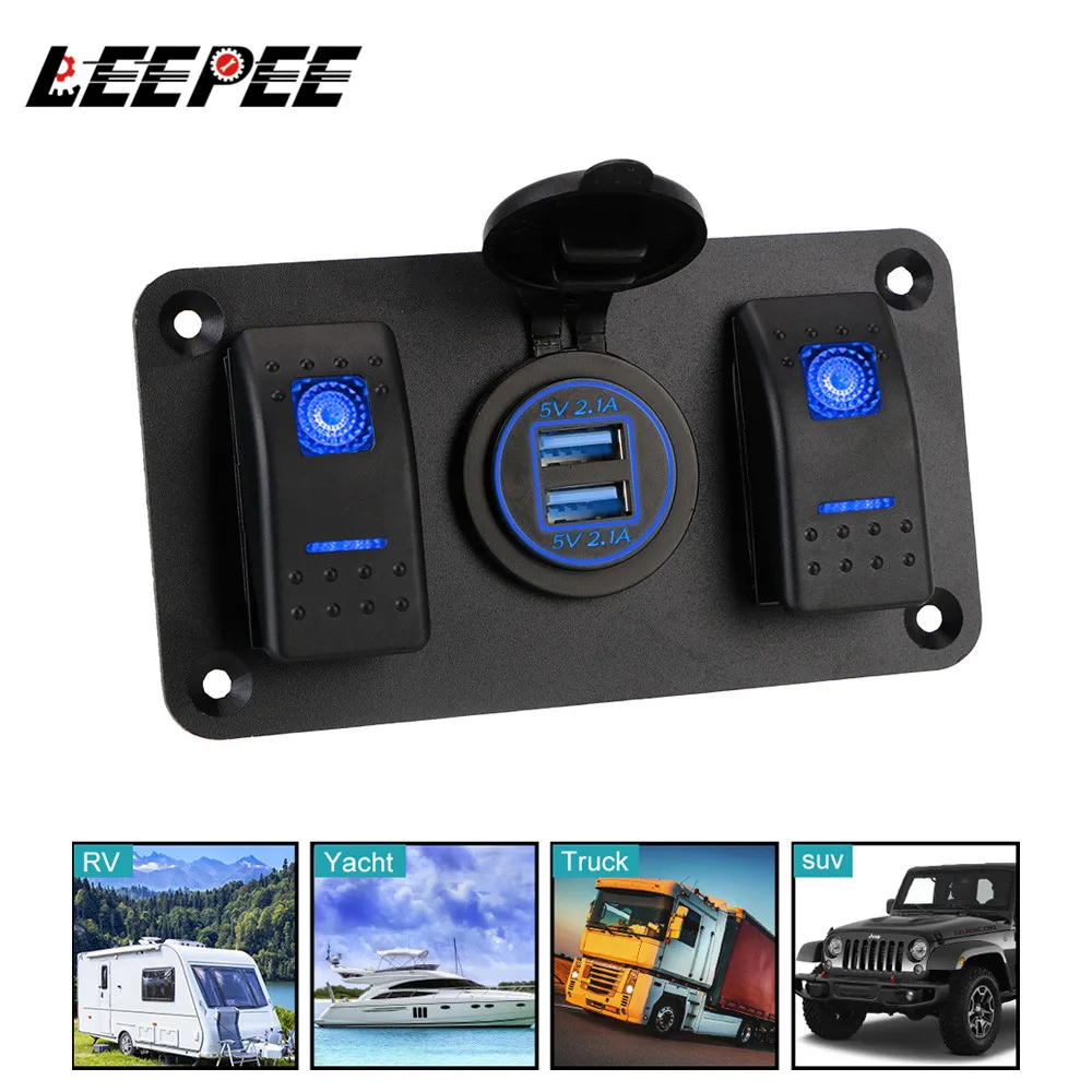 LEEPEE цепи Управление 12-24V розетка переключатель Dual USB Порты и разъёмы для