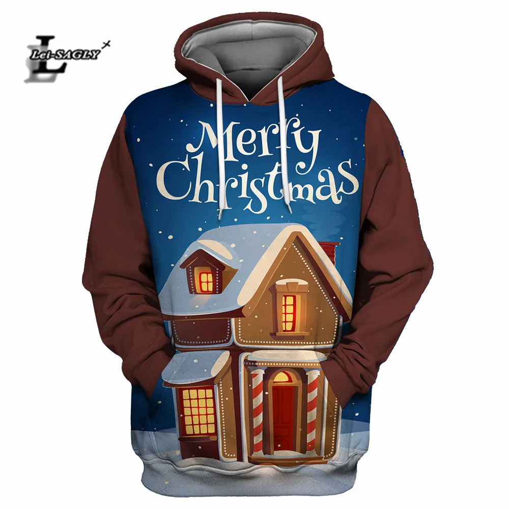 Lei-SAGLY Merry Christmas Осень Женские повседневные хипстерские толстовки Толстовка Девушка 3D Kawaii Прекрасный Санта Клаус негабаритных худи
