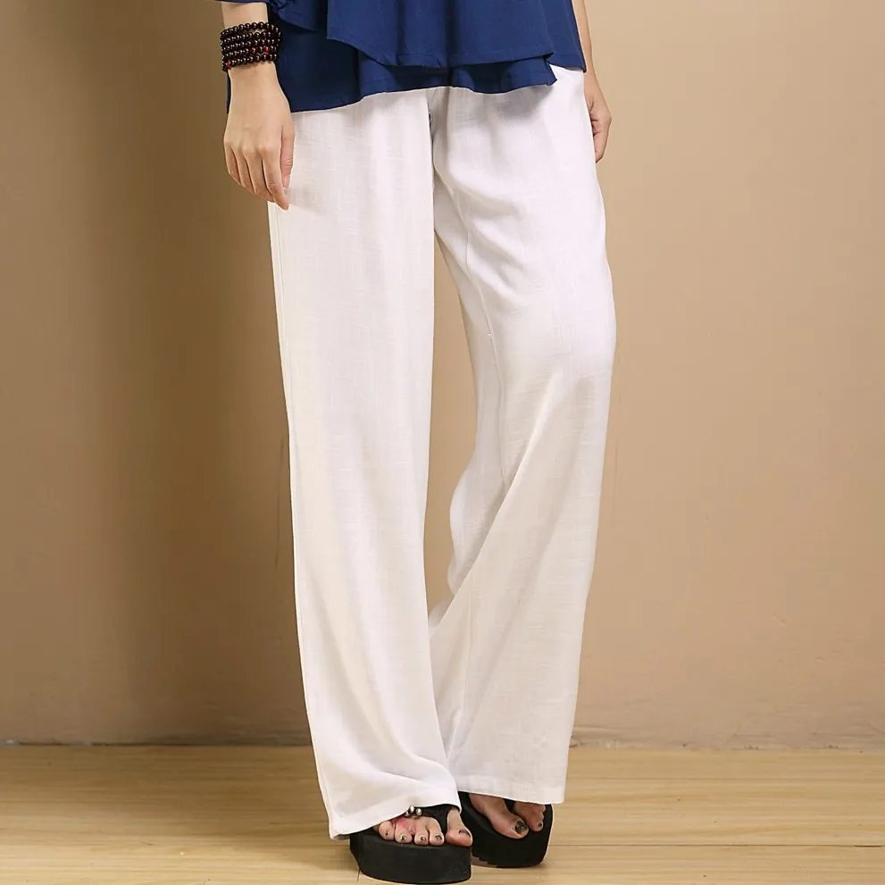 Pantalon femme женские брюки льняные хлопковые белые узкие широкие винтажные Летние