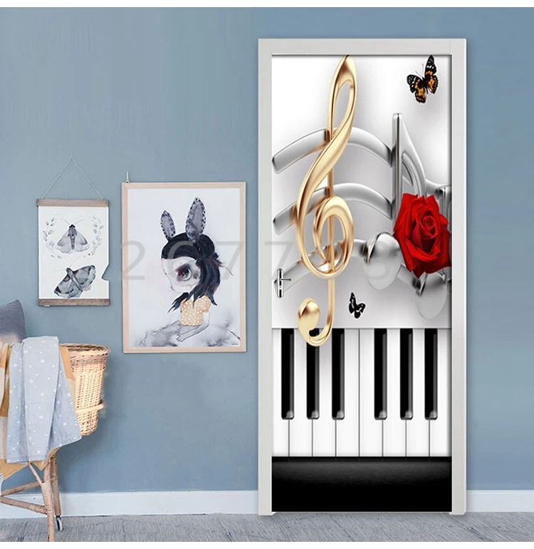 DIY самоклеющиеся наклейки на двери 3D фортепианная нота розы наклейки для гостиной спальни двери Декор ПВХ водонепроницаемый художественные обои плакат
