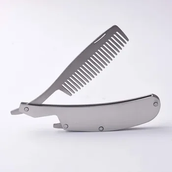 

Multifunction Beard Shape Hair Comb For Men Stainless Steel Folding Hair Pocket Comb Jar Opener Tool for Hair Beard Beer